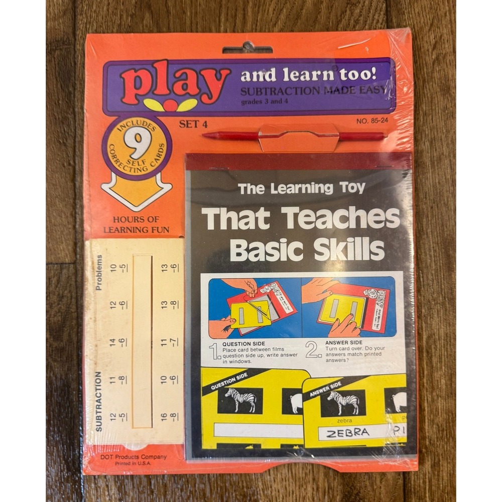 Vintage Play and Learn Too Subtraction Made Easy New Old Stock Made in USA 70's